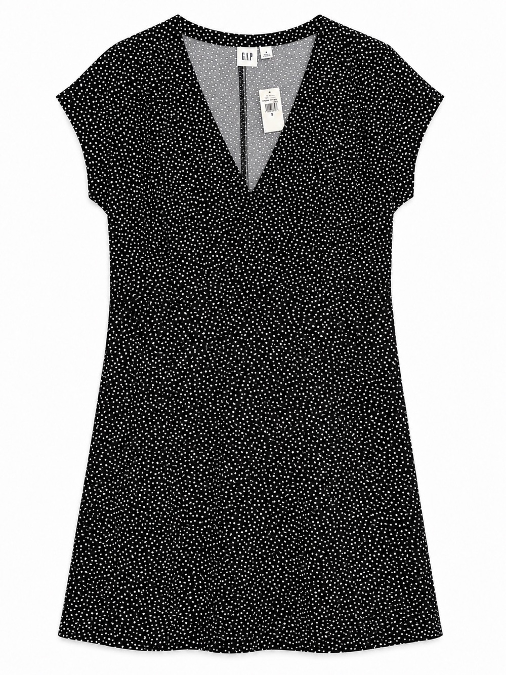 Gap Black White Polka Dot V Neck Pocket Shift Tunic Dress Size Small NWT